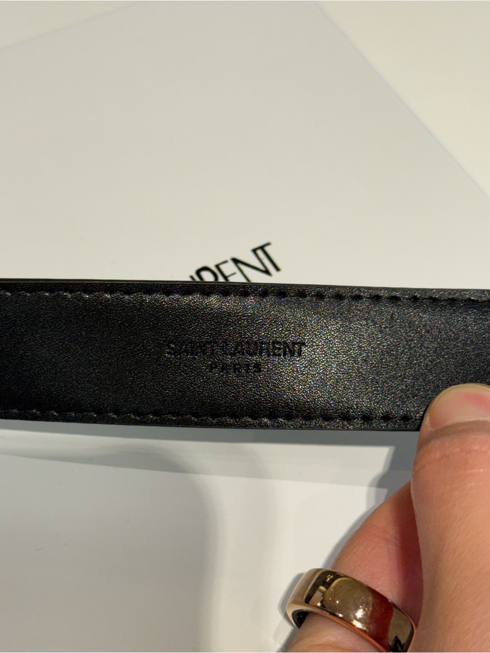Brand New Saint Laurent Cassandre YSL Leather Belt Black Gold /Size 80 - Picture 5 of 14